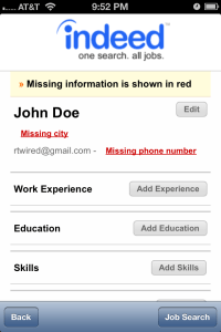 Missing Information - Indeed Job Search