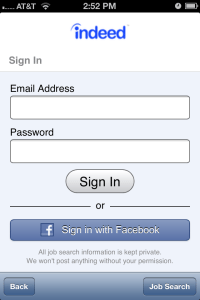 Screenshot of Sign In for Indeed Mobile App