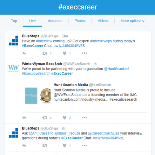 Intro to #execcareer Tweet Chat by BlueSteps on Twitter