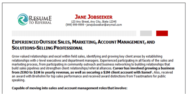 Ejemplo Reanudar Resumen Para ventas y administración de cuentas Profesional